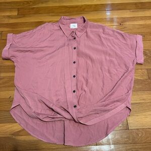 harper pink short sleeve button down blouse with twist detail